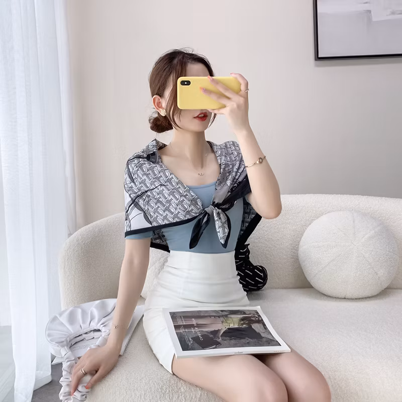 Decorative Imitation Silk Square 90*90cm Twill Print All-Match Polyester Satin Scarf