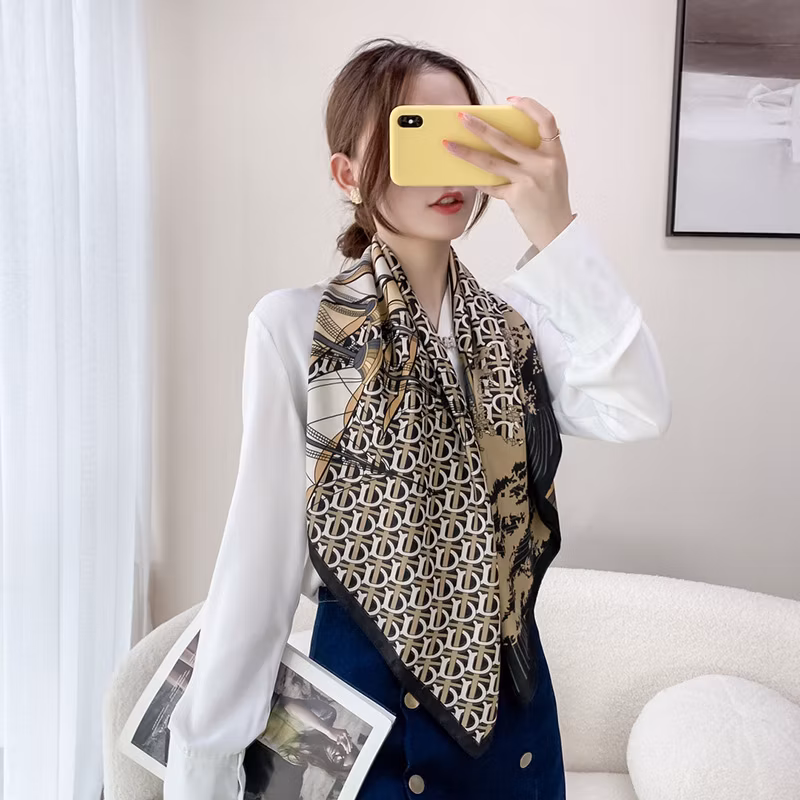 Decorative Imitation Silk Square 90*90cm Twill Print All-Match Polyester Satin Scarf