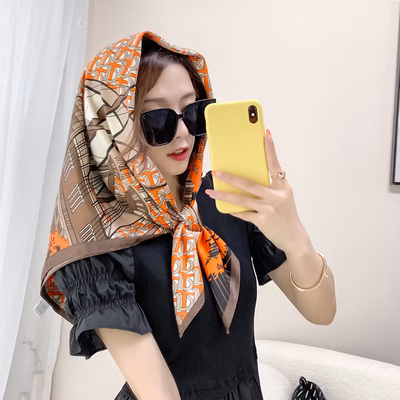 Decorative Imitation Silk Square 90*90cm Twill Print All-Match Polyester Satin Scarf