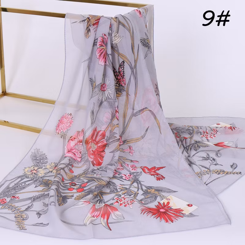 High-Quality Chiffon Printing Gift Silk Scarf New Fashion Hundred Women′s Scarf Sunscreen Decorative Scarf