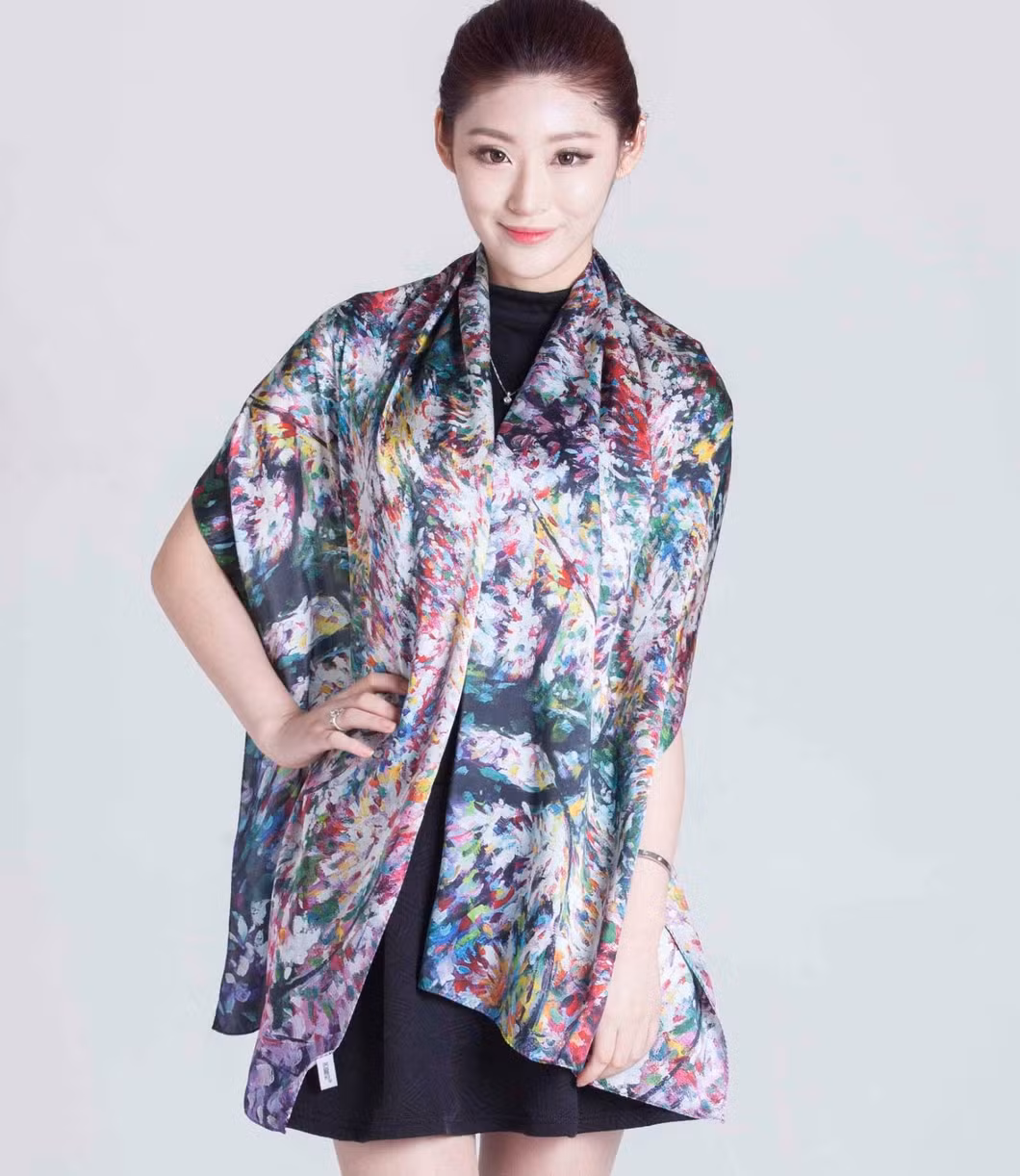 Wholesale Ladies Fashion Satin Silk Scarf Digital Printed Silk Apparel Accessories Scarves