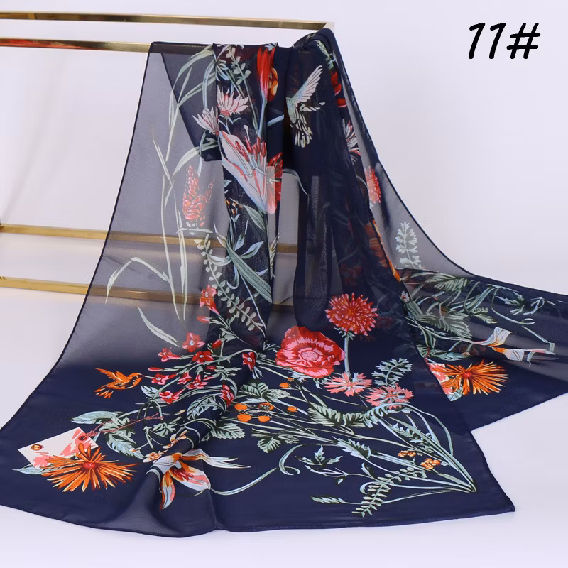 High-Quality Chiffon Printing Gift Silk Scarf New Fashion Hundred Women′s Scarf Sunscreen Decorative Scarf