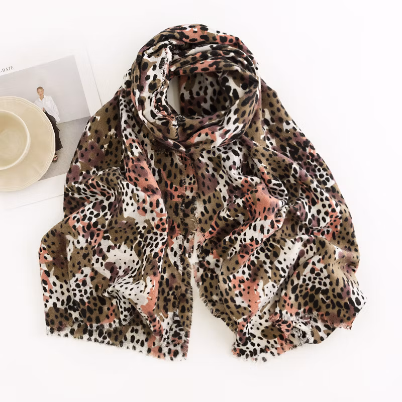 Stylish Four Colors Long Medium Thick Soft Scarf Leopard Eyelash Edge Shawl