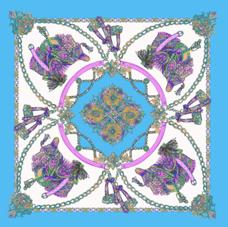 European Hot Selling Belt Horse Design in 90X90 Sqaure Silk Scarf