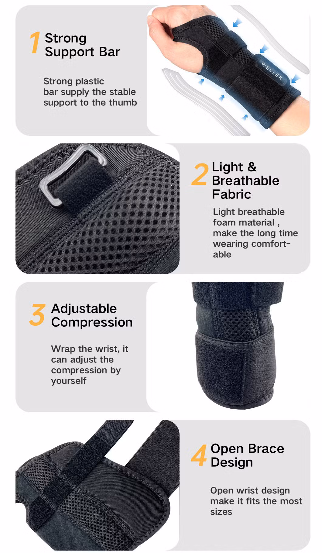 Wrist Brace with Plastic Support Bar Wrist Support Wrap for Carpal Tunnel Night Relief
