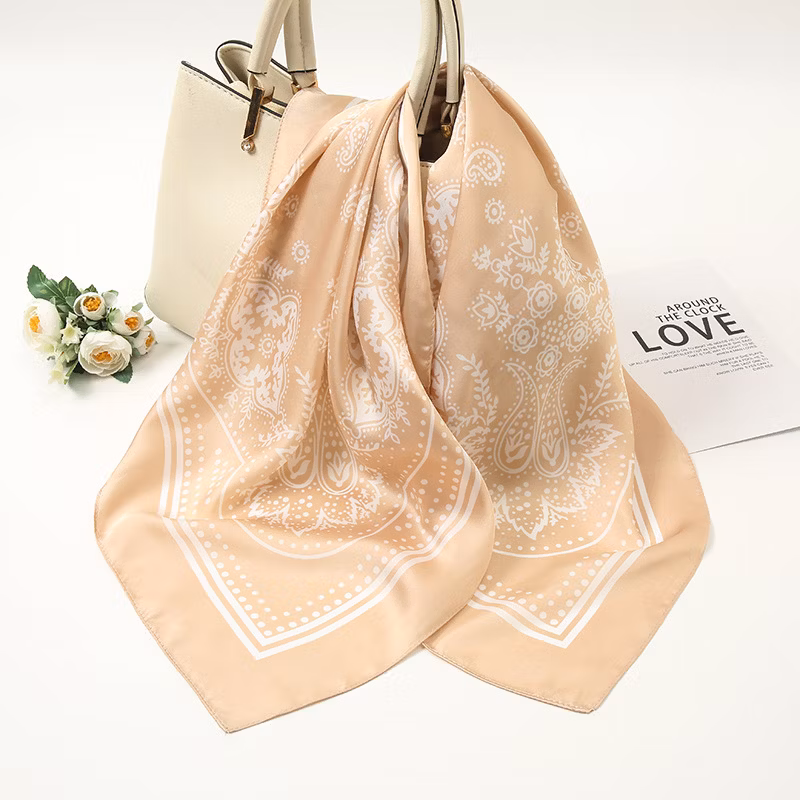New Fashion Cashew Flower All-Match 70*70cm Small Square Scarf Imitation Silk Decorative Sunscreen Multi-Purpose Polyester Lady Scarf