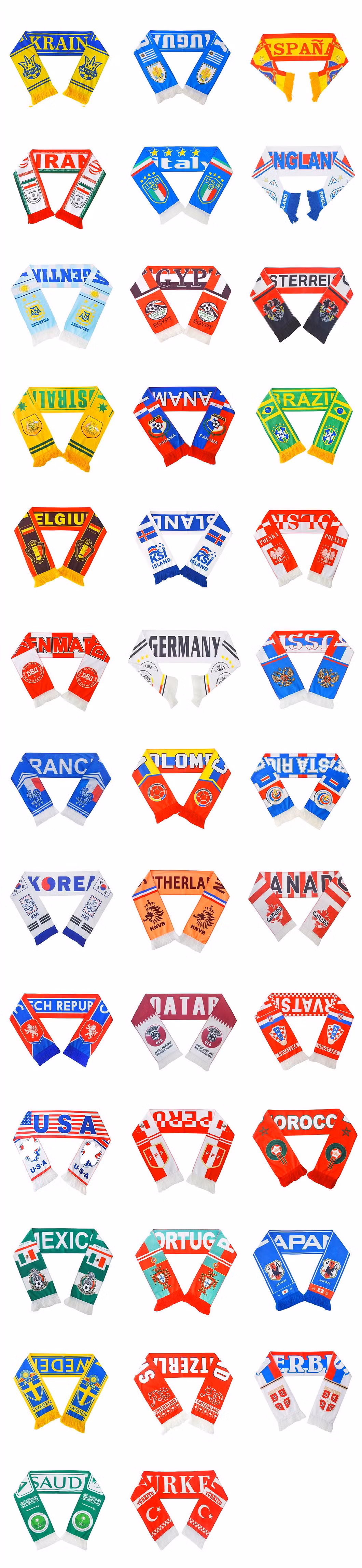 Custom Double Side Knitted Neck Scarf Printing Silk Polyester Fan Football Knitted Hats Flag Scarfs Custom