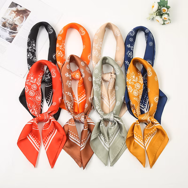 New Fashion Cashew Flower All-Match 70*70cm Small Square Scarf Imitation Silk Decorative Sunscreen Multi-Purpose Polyester Lady Scarf