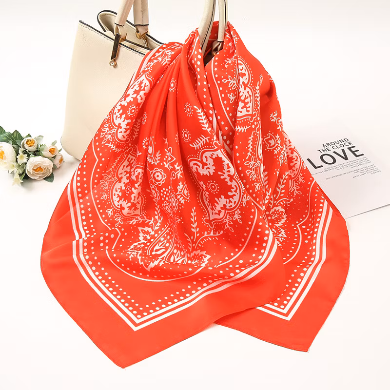 New Fashion Cashew Flower All-Match 70*70cm Small Square Scarf Imitation Silk Decorative Sunscreen Multi-Purpose Polyester Lady Scarf