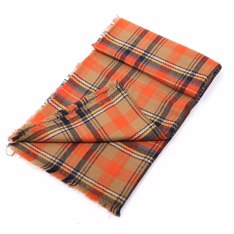 Hot Item Winter Lady New Arrive Designer Brand Luxury Orange Fashion Check Scarves Ladies Square Shawl Poncho Kimono Women′s Scarf for Girls