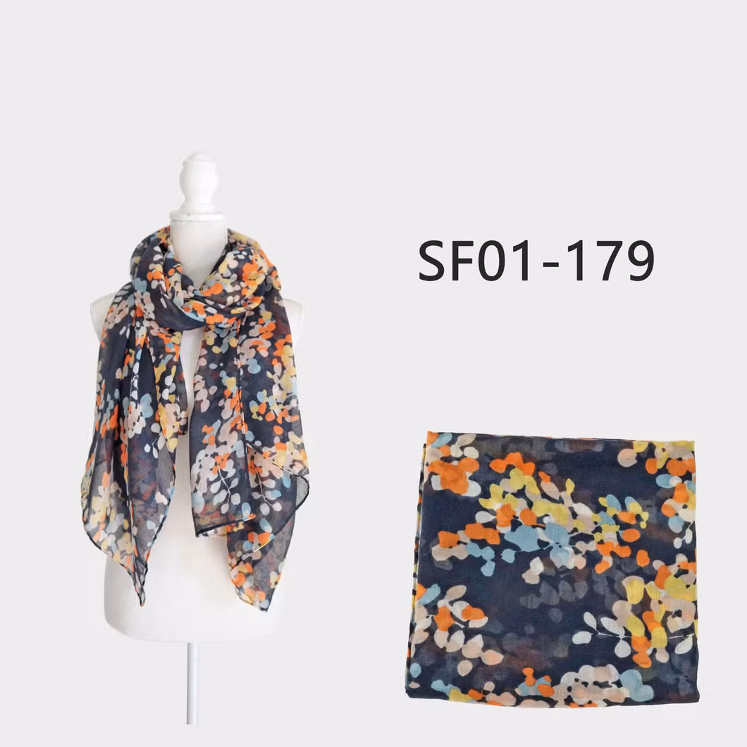 Ladies′ Accessories Beach Long Scarves Small Orange Flora Printed Head Shawl Lady Fashion Fringe Muffler Fashion Spring Light Soft Scarf for Women