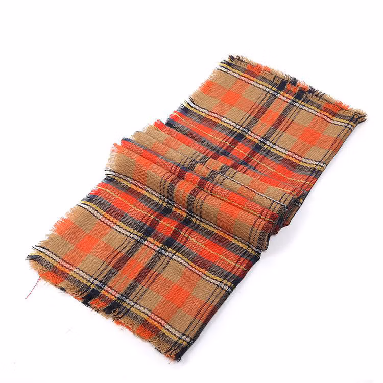Hot Item Winter Lady New Arrive Designer Brand Luxury Orange Fashion Check Scarves Ladies Square Shawl Poncho Kimono Women′s Scarf for Girls
