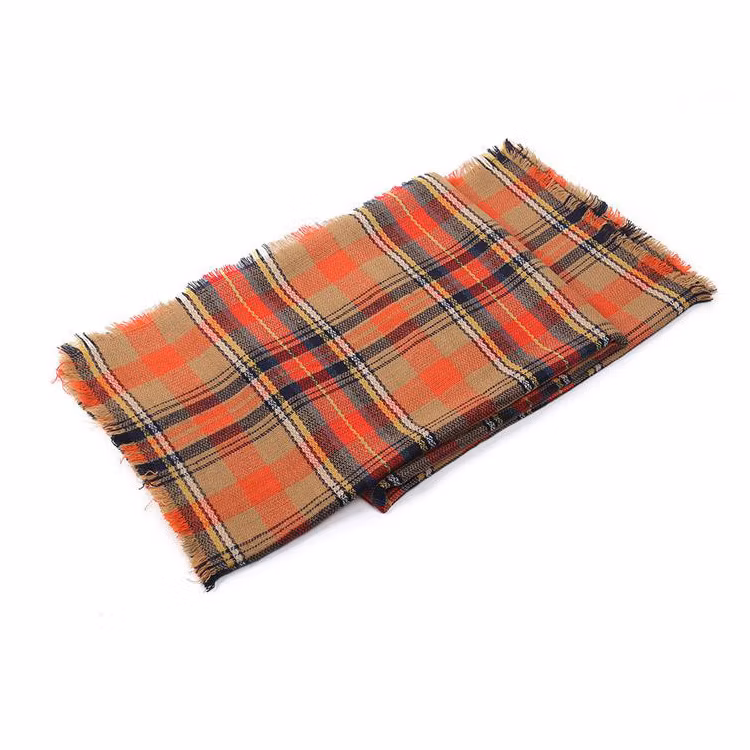 Hot Item Winter Lady New Arrive Designer Brand Luxury Orange Fashion Check Scarves Ladies Square Shawl Poncho Kimono Women′s Scarf for Girls
