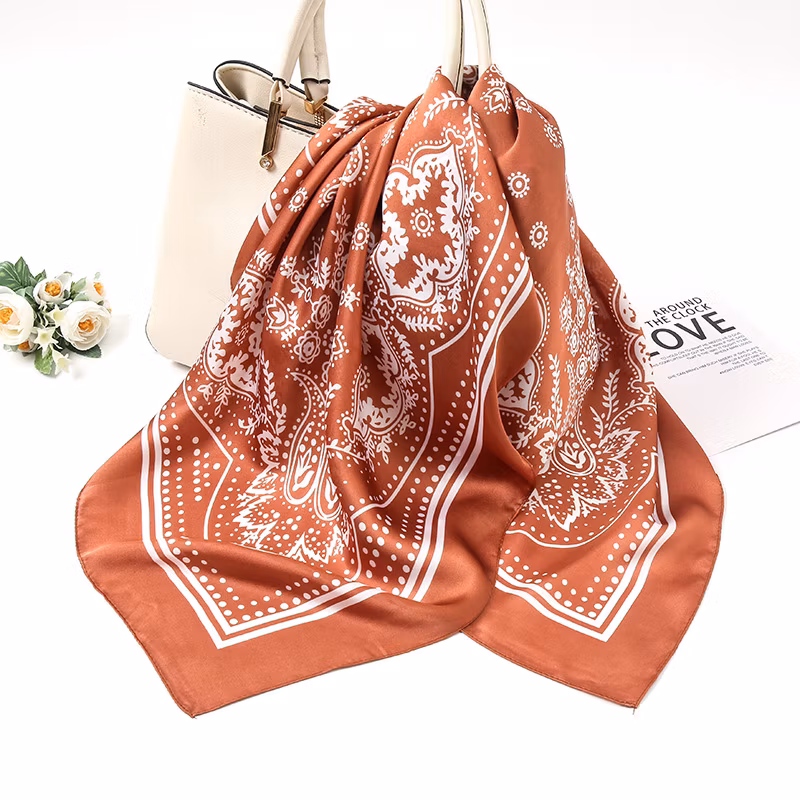 New Fashion Cashew Flower All-Match 70*70cm Small Square Scarf Imitation Silk Decorative Sunscreen Multi-Purpose Polyester Lady Scarf