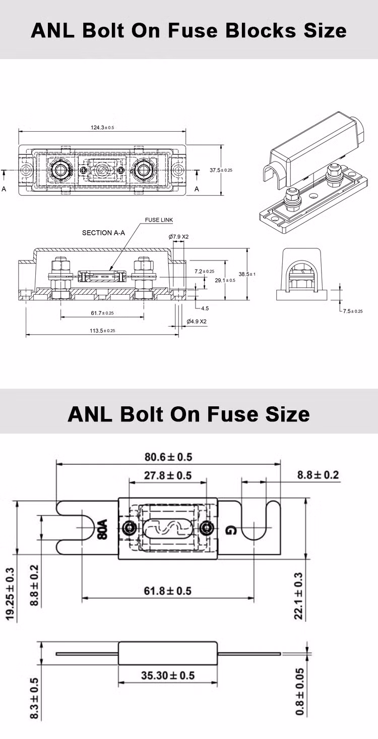 High Quality Gold Anl Bolt on Inline Fuse Holder Block Clear Transparent Base 0 4 8 10 Gauge AWG for Car Vehicle Audio Amplifier