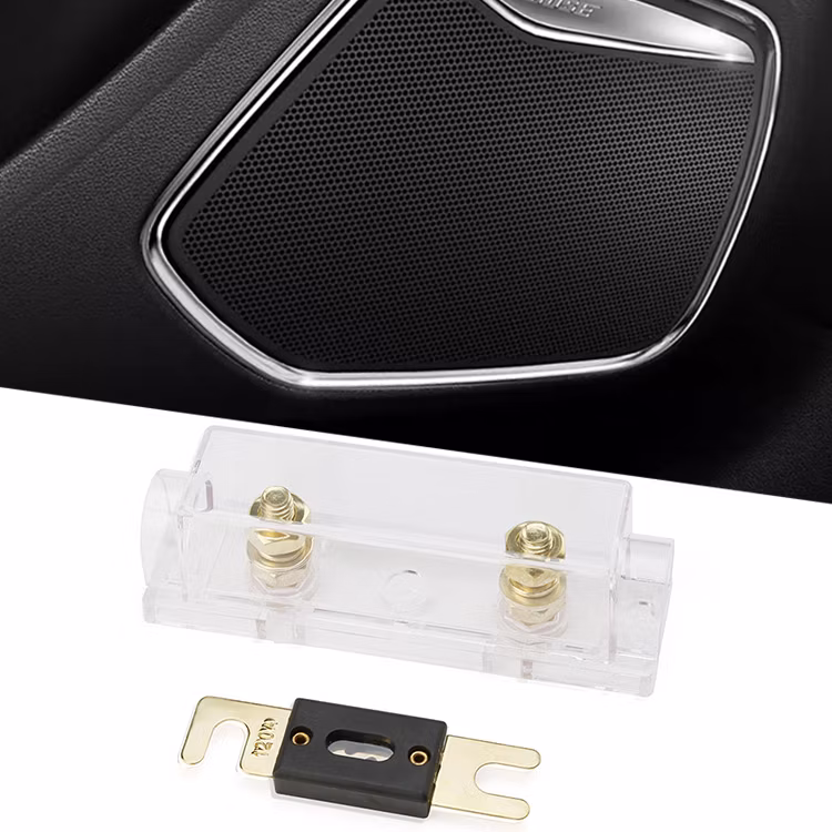 High Quality Gold Anl Bolt on Inline Fuse Holder Block Clear Transparent Base 0 4 8 10 Gauge AWG for Car Vehicle Audio Amplifier
