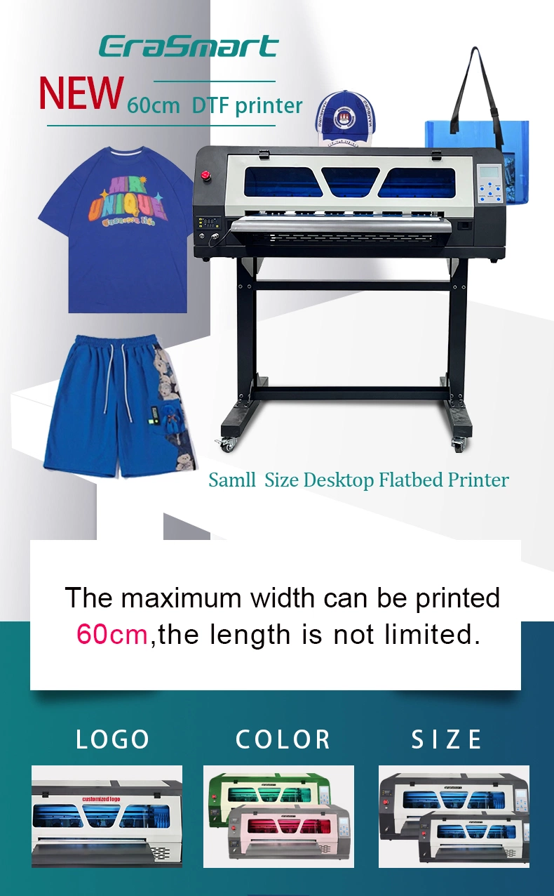 Erasmart Hot Selling Two XP600 Printheads A1 60cm Dtf Printer Wholesale T-Shirt Printing Machine for T-Shirt Hat Caps Shoes