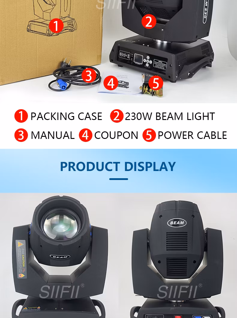 7r DJ Moving Head Light Beam 230W with 14 Colors& 17 Gobos, Stage Lighting Disco Lights for Party