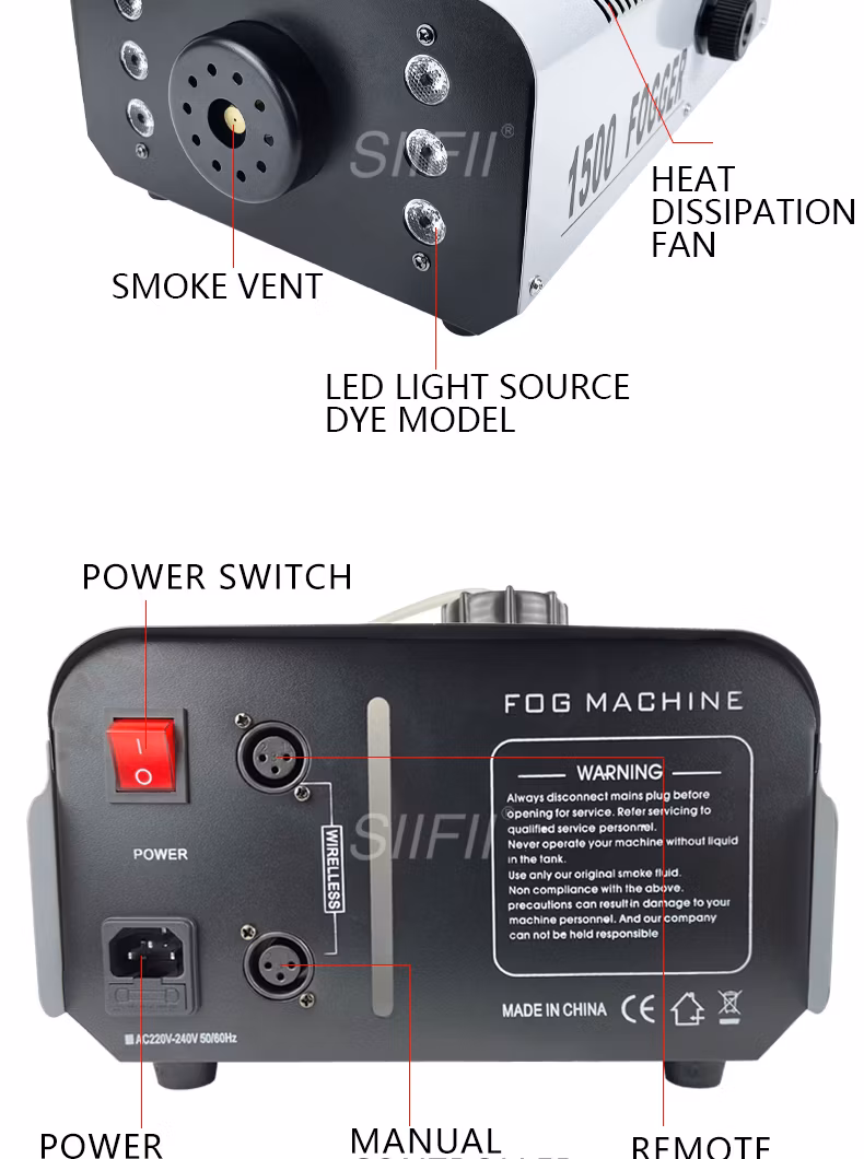 Hot Wedding Stage Fog Machine 1500W DJ Disco Fogger Machine Remote Control Smoke Fog Machine for Night Club Wholesale Price