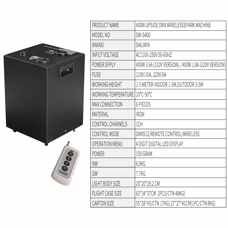 EU Stock 400W Wireless Remote Cold Spark Machine Spark Fireworks