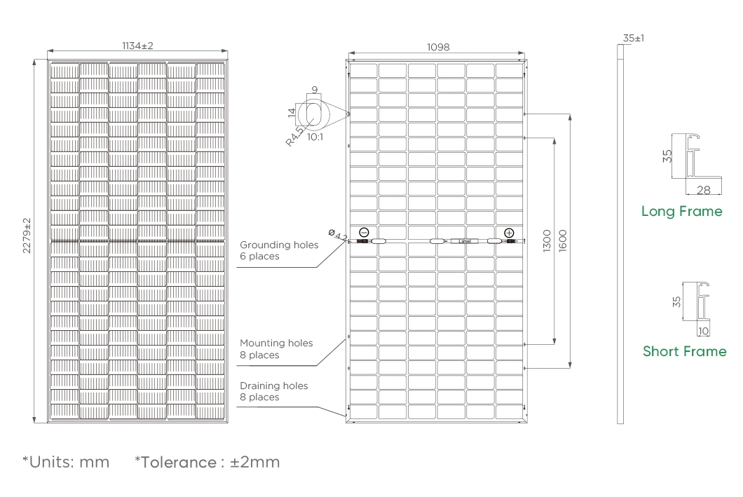 Sunpal High Quality Bifacial Solar Panels 535 540 545 550 555 560 Watts Double Panel Solares