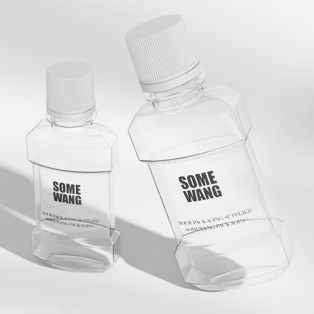 Somewang Custom 100ml 200ml 500ml Special Plastic Mouthwash Bottles with Screw Cap Pet Wholesale Packaging Containers
