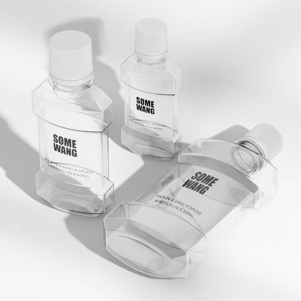 Somewang Custom 100ml 200ml 500ml Special Plastic Mouthwash Bottles with Screw Cap Pet Wholesale Packaging Containers