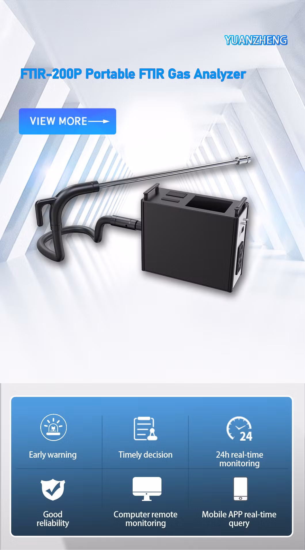 Portable Gas Analyzer for Emission Detection of Fixed Sources, Optical Length up to 13m