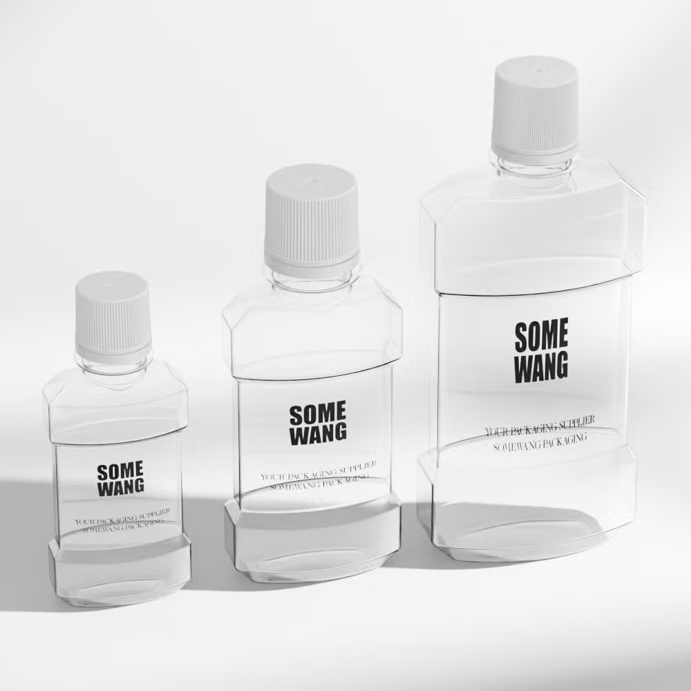 Somewang Custom 100ml 200ml 500ml Special Plastic Mouthwash Bottles with Screw Cap Pet Wholesale Packaging Containers
