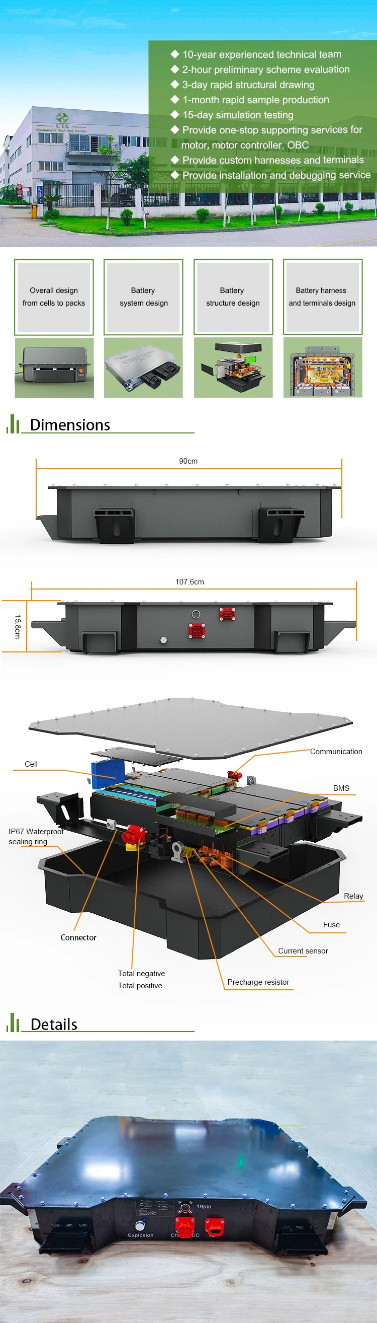 Cts High Performance Electric Car Lithium Battery Packs, OEM 96V 144V EV Battery Lithium Ion