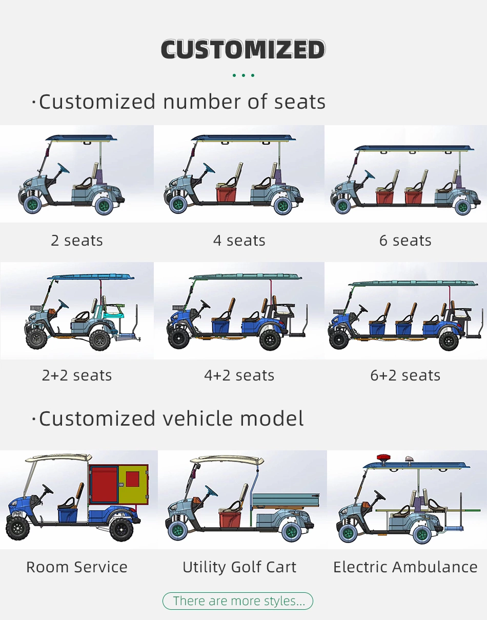 Chinese Solar Lifted 2 4 6 8 10 Seater 48V/60V/72V Lithium Battery Electric Golf Carts