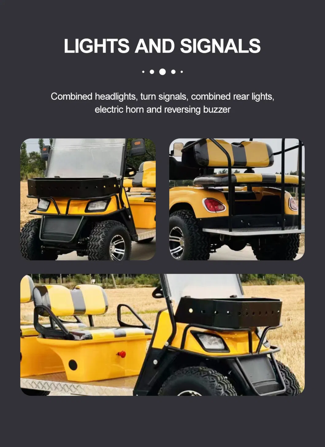 6 4 2 Seater Lithium Battery Long Range 30km/H Street Legal Yellow Hunting Golf Cart