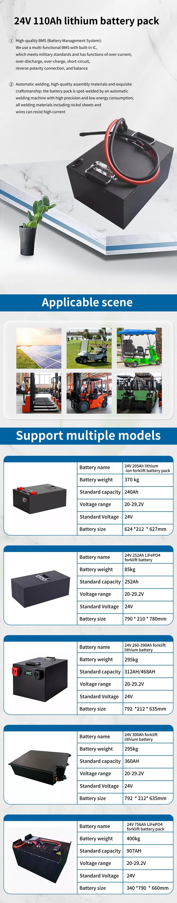 24V 315ah Superior Pollution-Free Small Lithium LiFePO4 Battery Spi-24315A for Miscellaneous Forklift/Stacker/Agv/AGM/Sweeper