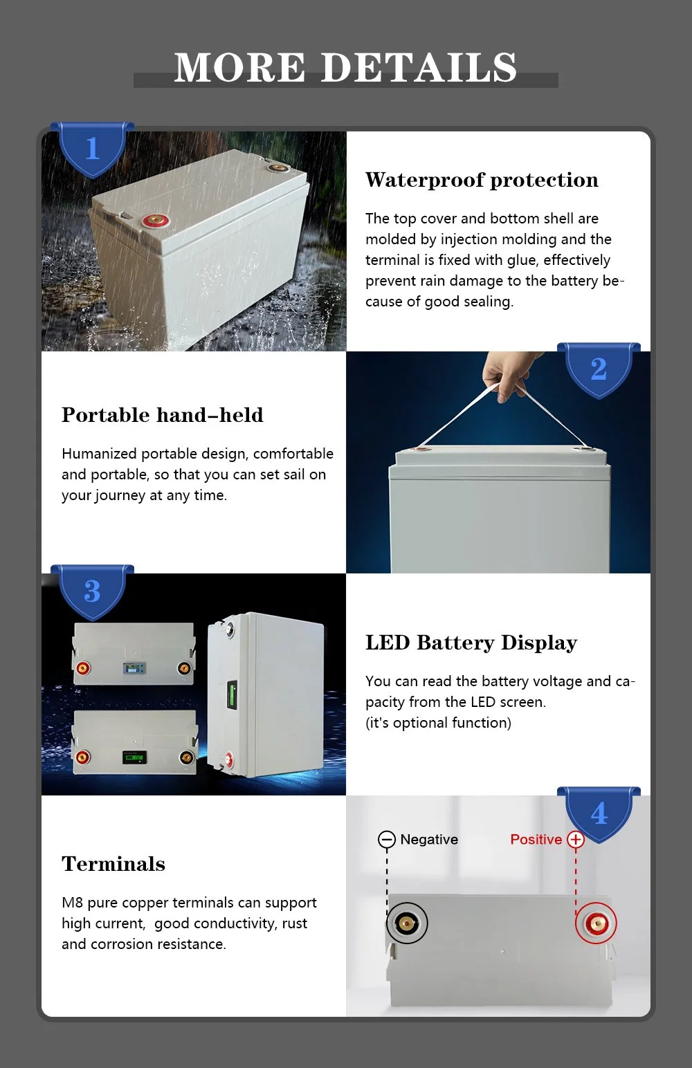 Factory OEM&ODM LFP Battery Lithium Iron Phosphate Rechargeable Customized Li-ion Battery Pack 36V 50ah for Agv/Forklift/Robot/Golf Cart/RV/Speed Boat