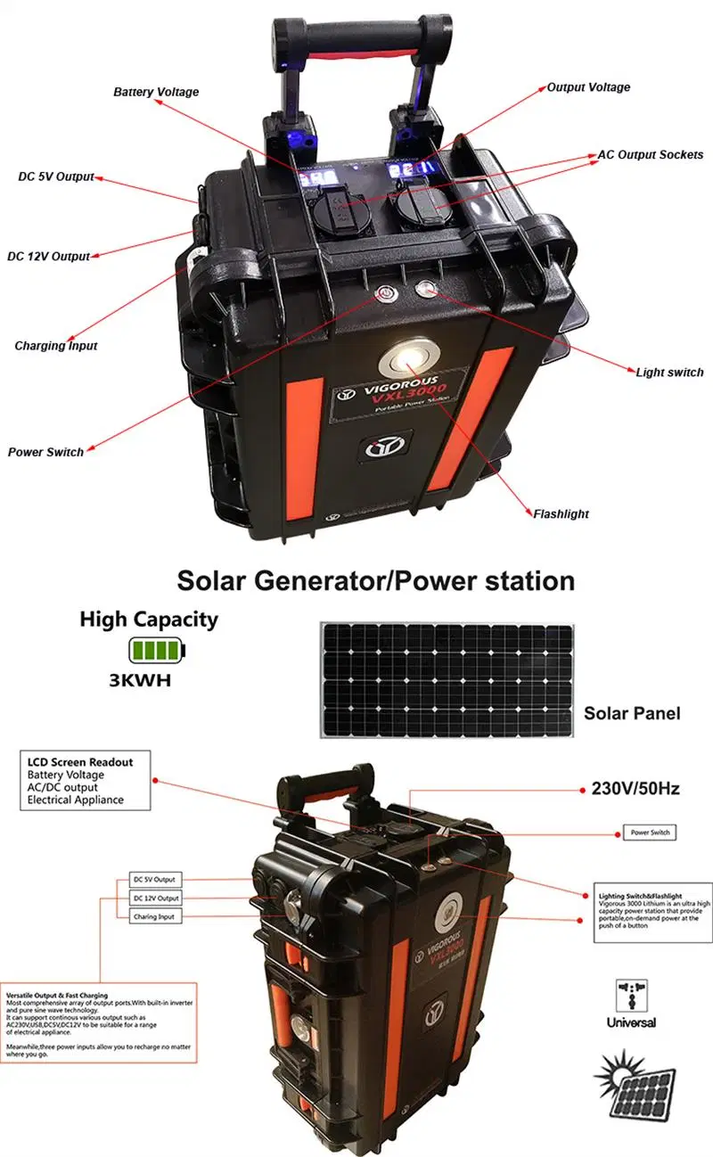 Hot! Lithium Battery Solar PV Module with Portable Power Station 220V Output Home Camping