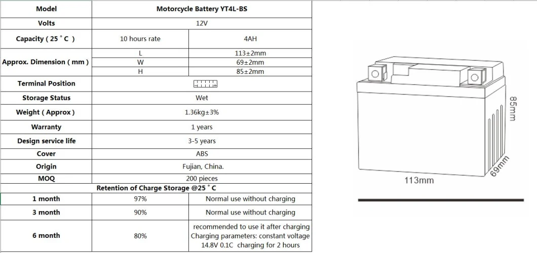 TCS Lead Acid Motorcycle Battery YT4L-BS-B