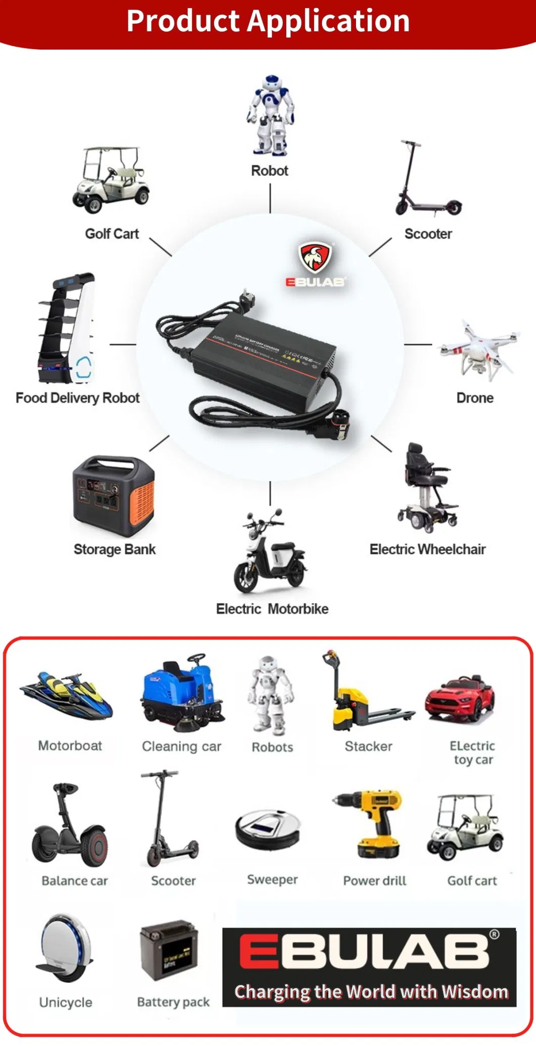 OEM Fast Charger Scooter Golf Cart RV 12V 24V 36V 48V 48 Volt 10A 20A 25A LiFePO4 Smart Lithium Ion Battery Charger