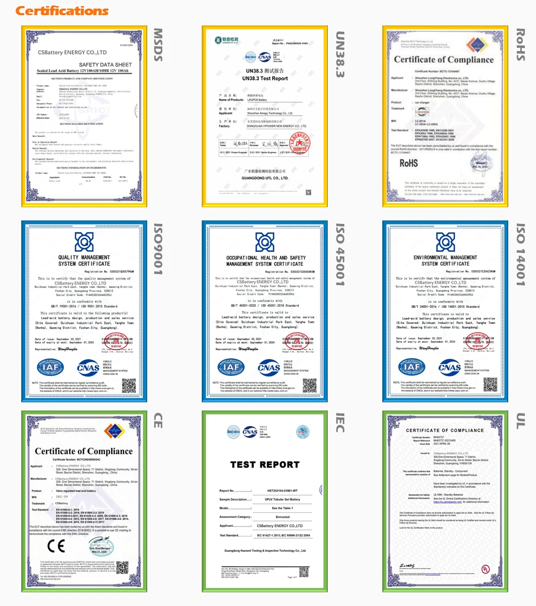 CSSUN 5Years Warranty 6000 Cycle Long Life 12V/24V/48V 50ah/100ah/200ah/400Ah LiFePO4 Lithium Ion Rechargeable Batteries for Solar/UPS/Telecom/Power Battery