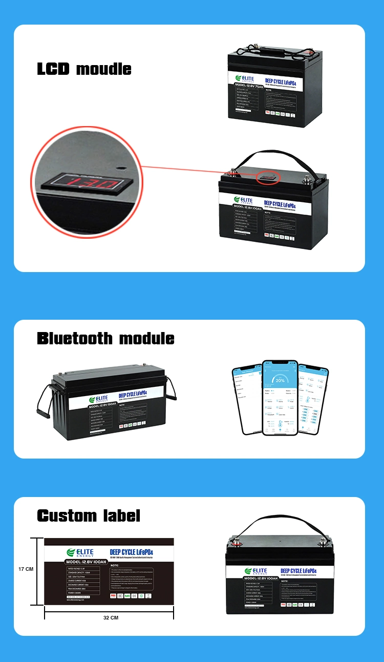 Elite Lithium Iron Phosphate Li-ion Battery Pack Rechargeable 12V 24V 100ah 200ah LFP LiFePO4 Solar Energy Li Ion Battery for Lead Acid Battery Replacement