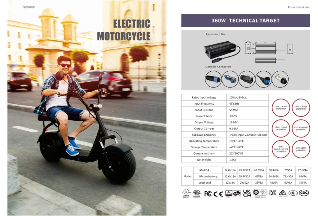 Factory Price Supply 12.6V4a Lithium/LiFePO4/ Lead-Acid Battery Charger for Electrical Vehicle Golf Cart E-Bike Us