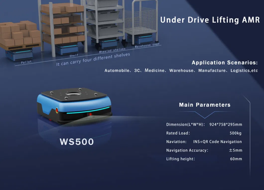 New Technical Fast Speed Warehouse Robot Agv with 500kg Load Capacity