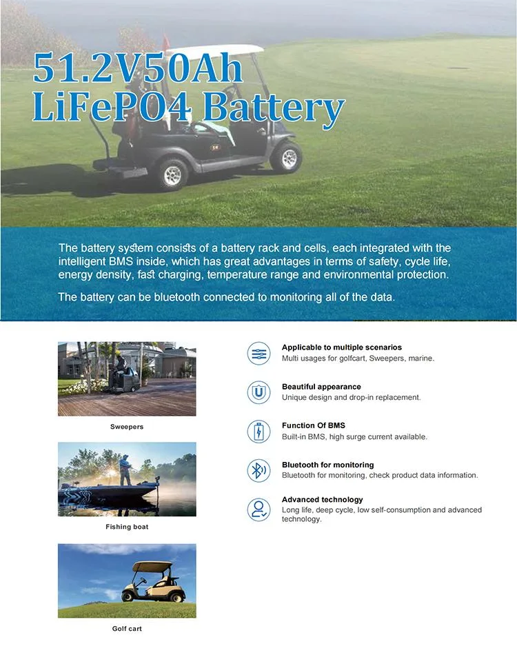 Factory Wholesale Lithium Batteries Rechargeable Deep Cycle 50ah 51.2V Electric Golf Cart LiFePO4 Battery