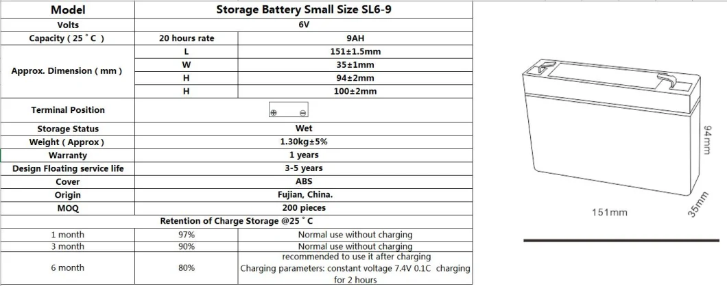 Tcs Supplier Custom SL6-9 6V 9ah Rechargeable VRLA AGM Separator Golf Cart Seal Lead Acid Battery for Emergency Lighting Systems