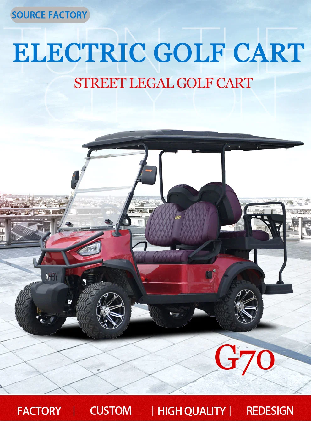 Lithium Battery Powered 2 Passenger Seats Electric Utility Cargo Golf Cart Truck with Long Range