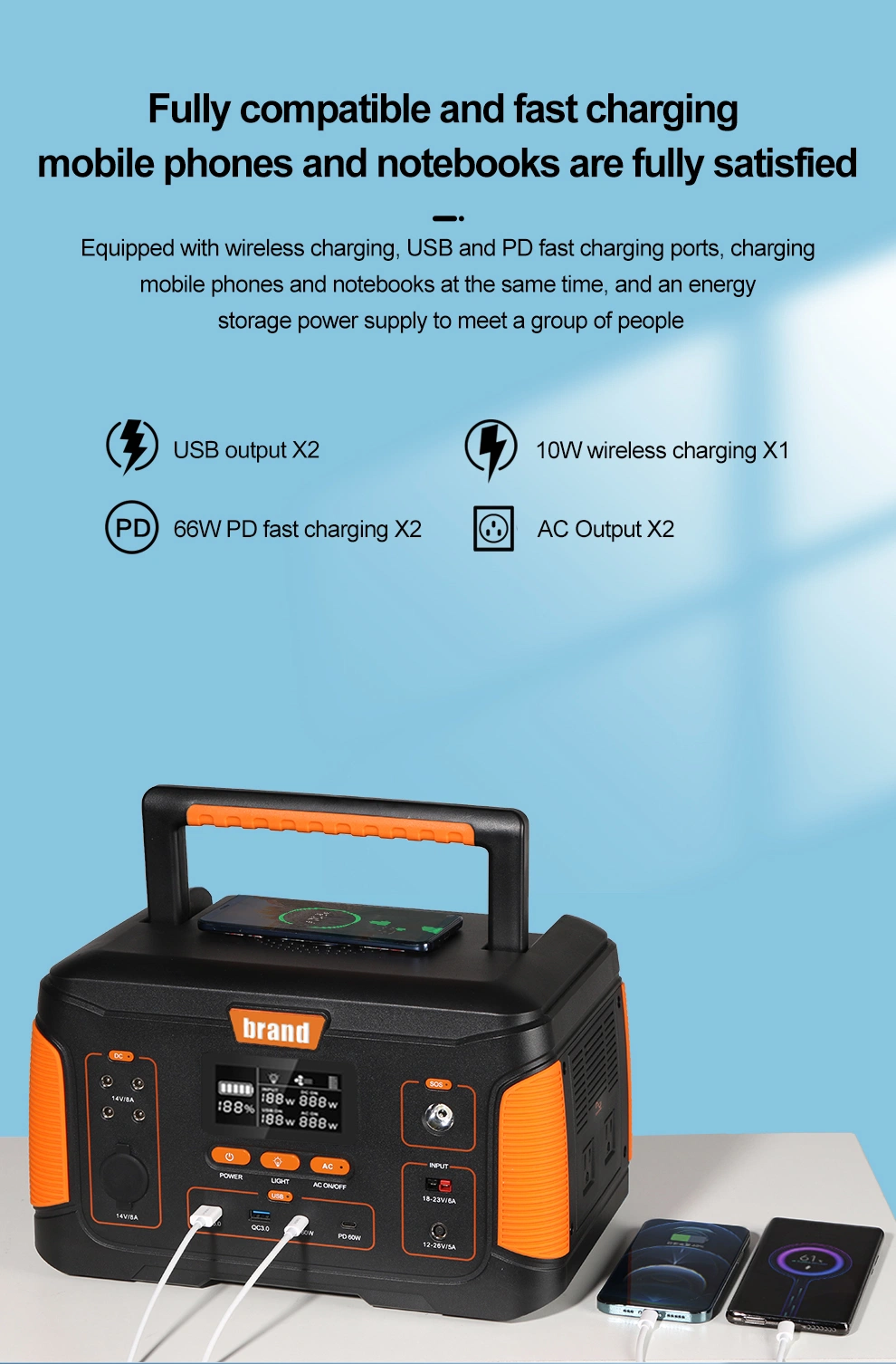 Lithium Ion Battery Outdoor Camping 1000W Solar Generator Portable Power Station Backup