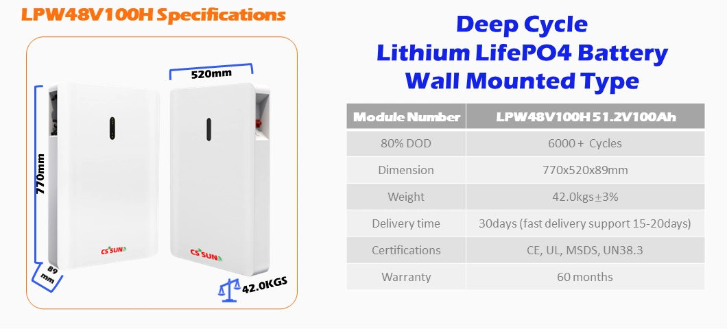 CSSUN 51.2V100Ah LiFePO4 Battery for emergency system,UPS,lighting lithium iron phosphate solar power storage cal