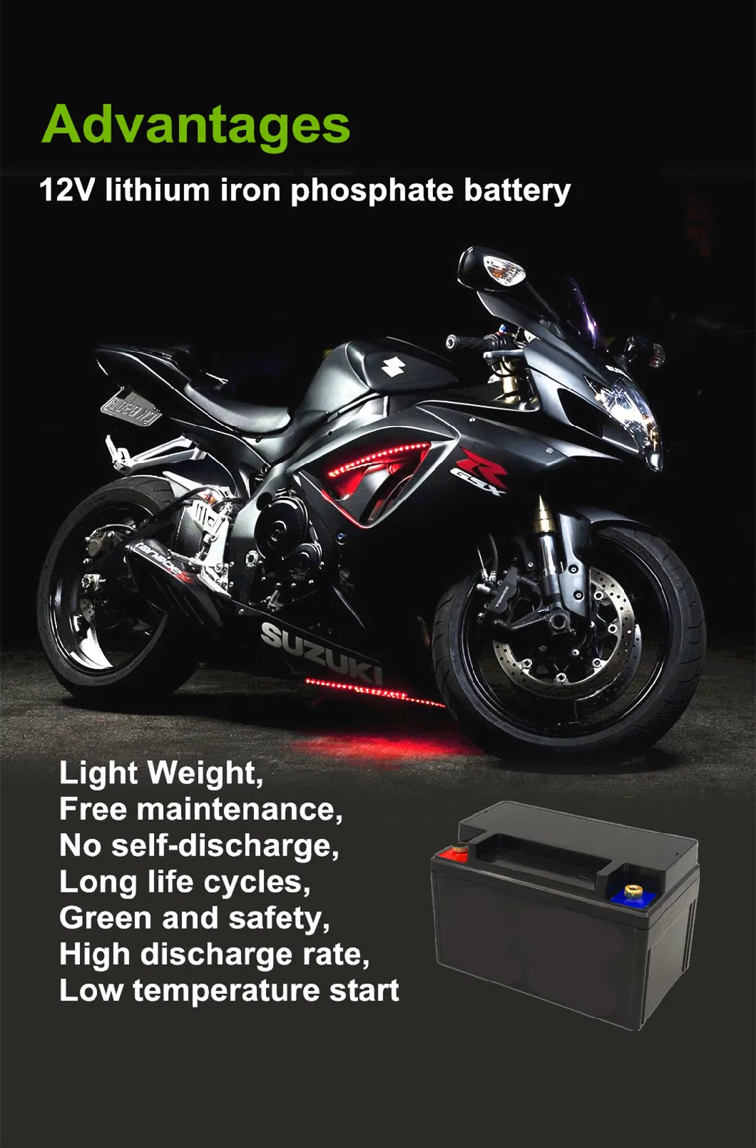 12V 6ah Power Sports LiFePO4 Start Lithium Battery for Motorcycle/Speed Boat/ATV