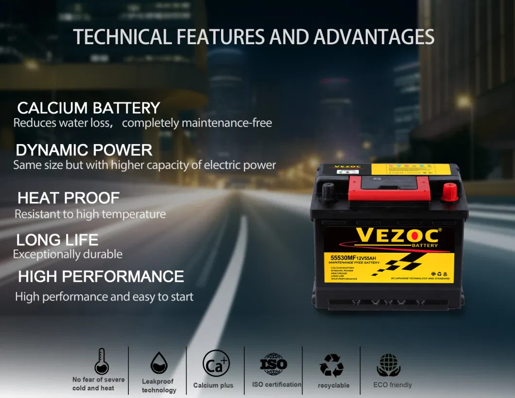 JIS60-55D26 Lead-Acid Storage Battery Mf Battery Car Starter Battery 12V60ah