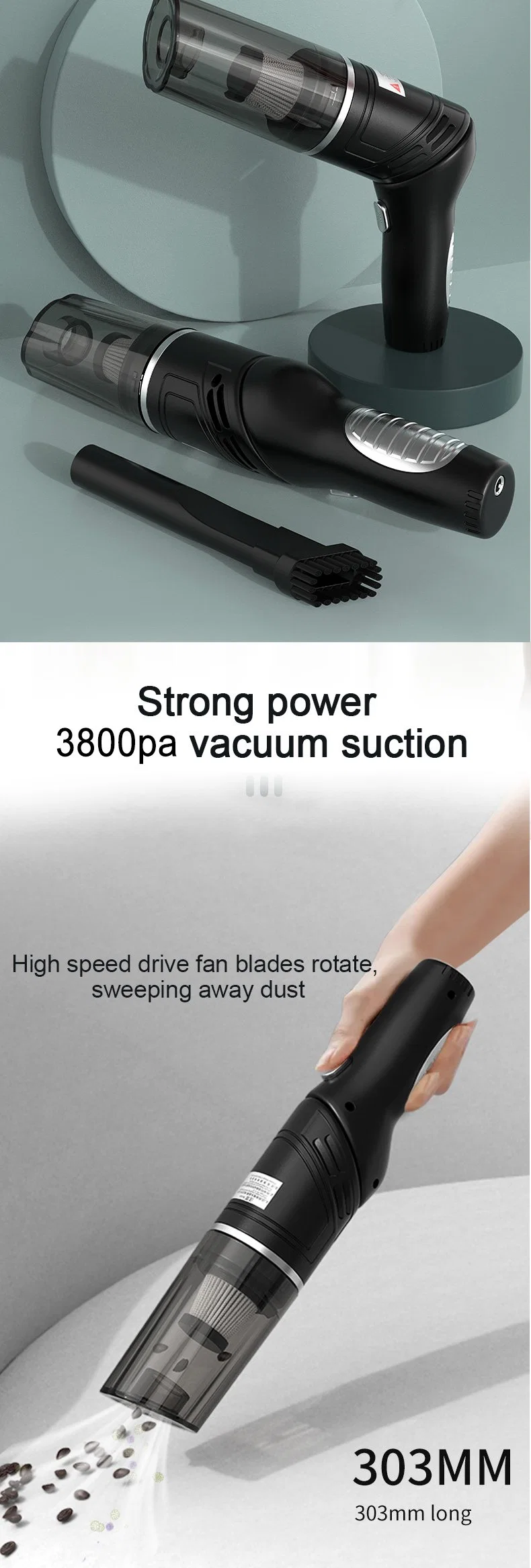 Portable Battery Vacuum Cleaner for Car 70W, Suction 3800 PA