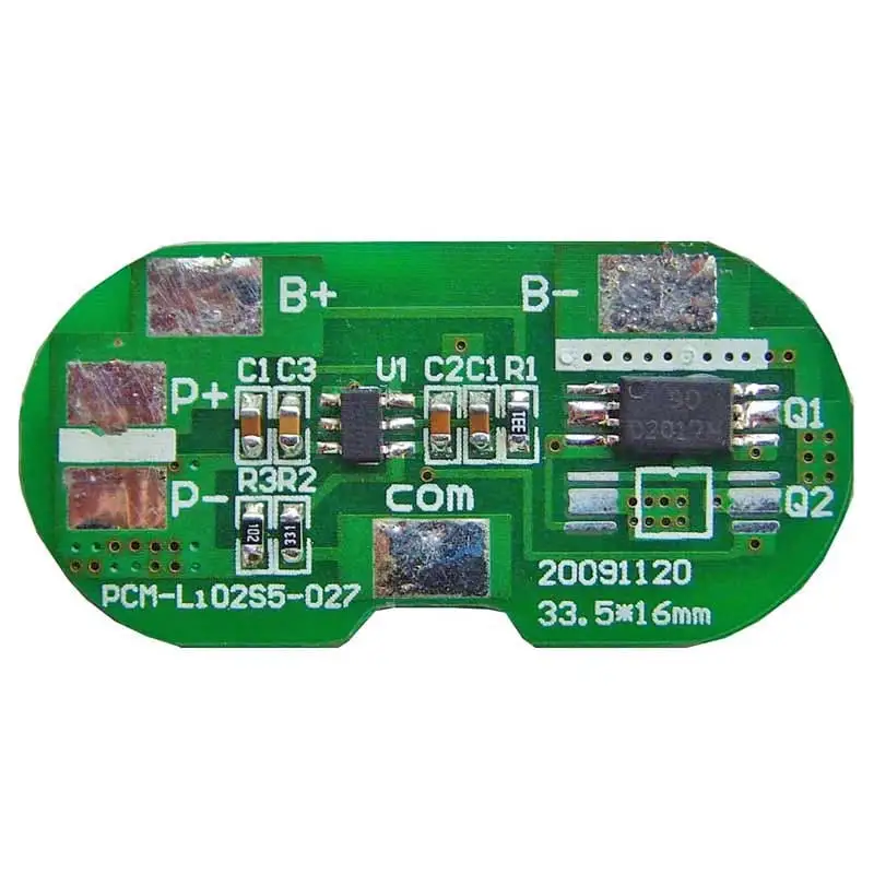 2s 5A BMS for 7.2V 7.4V Li-ion/Lithium/Li-Polymer 6V 6.4V LiFePO4 Battery Pack Size L33.5*W16*T2.5mm (PCM-Li02S5-027)